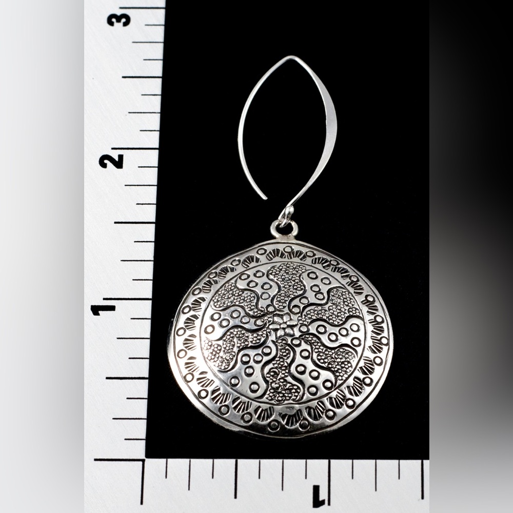 Handmade 925 Sterling Silver Circle Dangle Earrings (Brand New ) - Picture 3 of 3